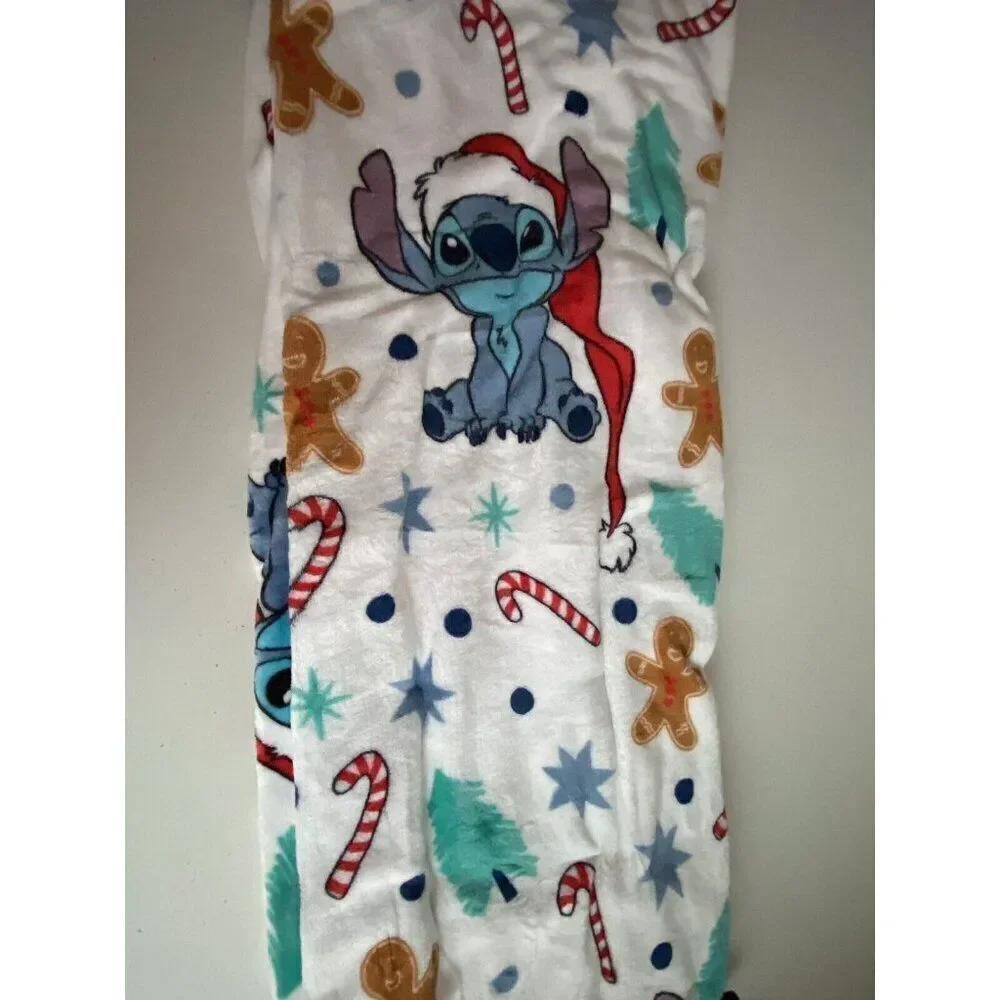 Disney Stitch Christmas Gingerbread Cookie Blanket Throw 50 X 70” Candy Cane NEW